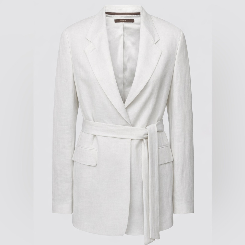 $1,200 WINDSOR White Designer Belted Oversized Linen Blazer NEW WITH TAGS Medium